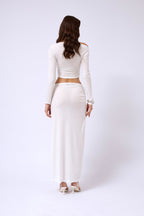 Boat Neck Long Sleeve White Blouse