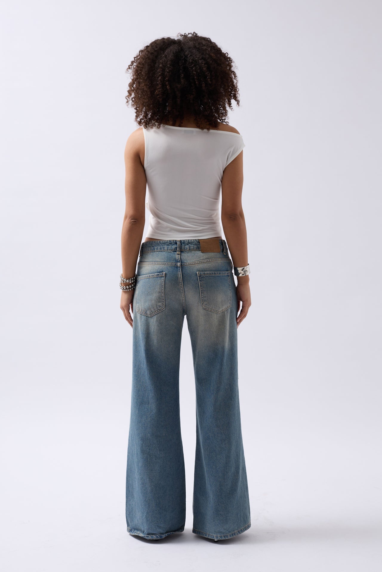 Boat Neck Slit Detail White Blouse