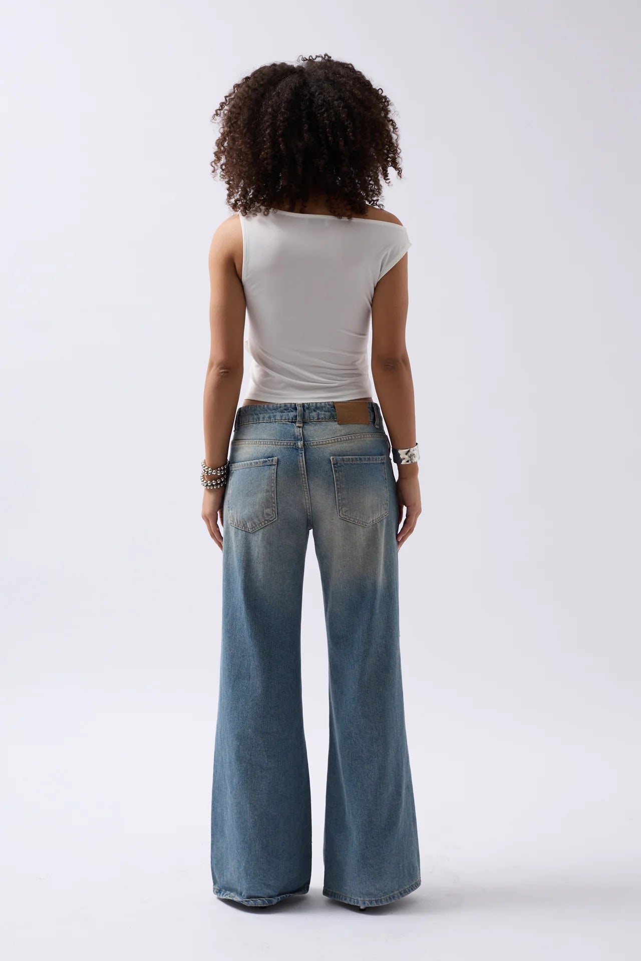 Boat Neck Slit Detail White Blouse