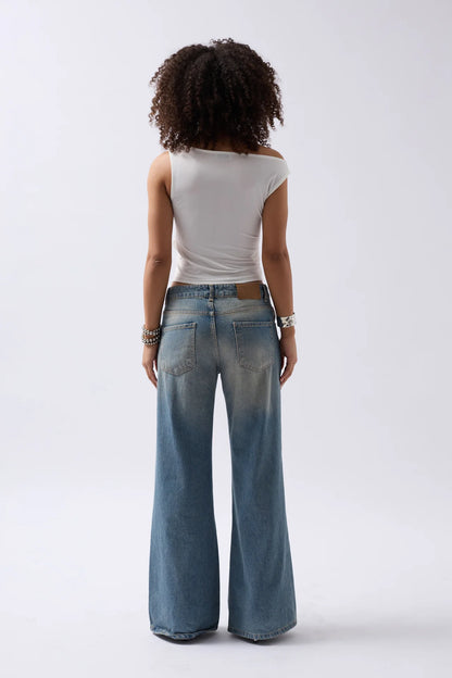 Boat Neck Slit Detail White Blouse