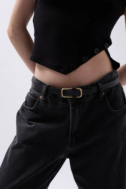 Boat Neck Slit Detail Black Blouse