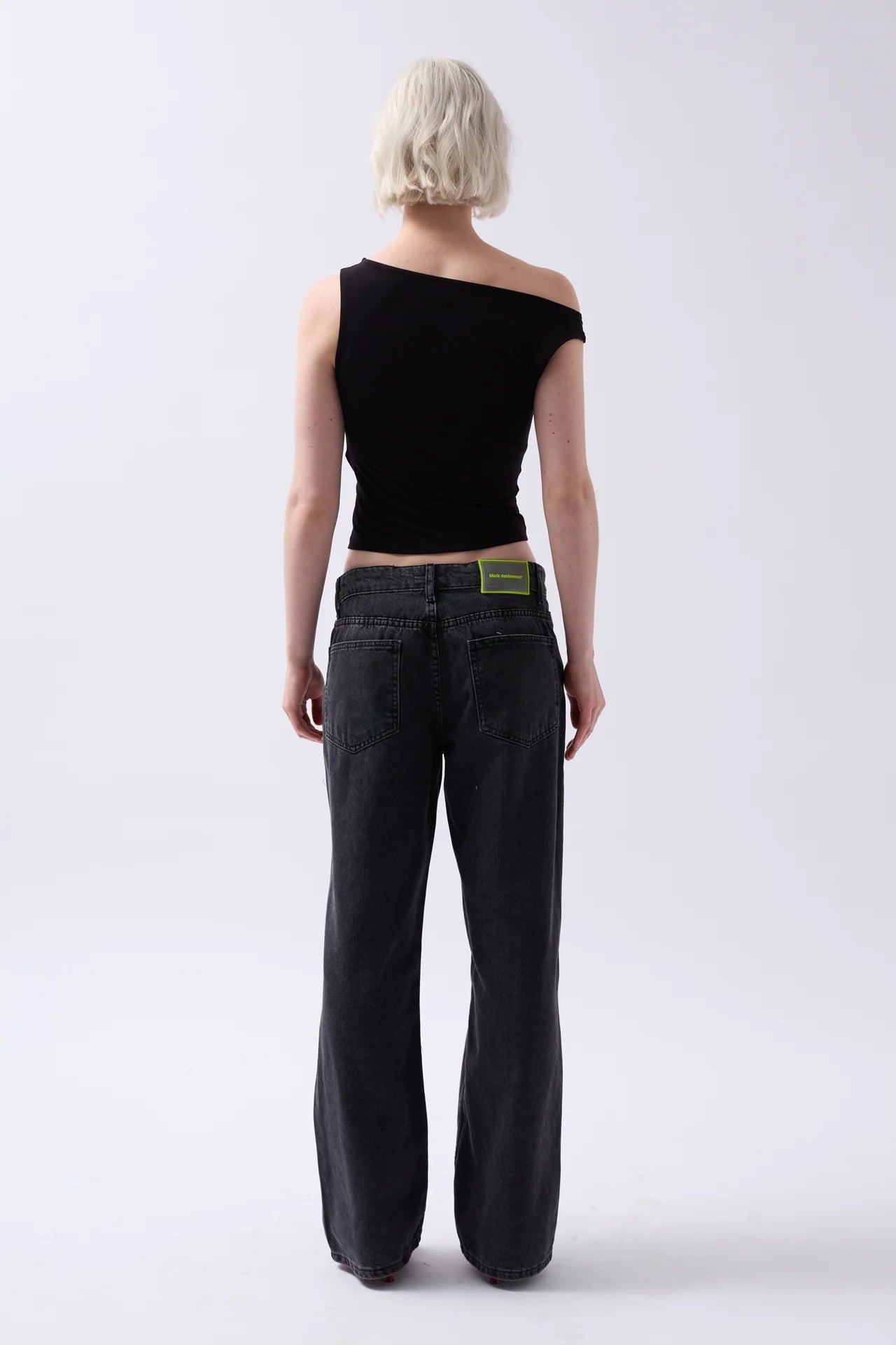 Boat Neck Slit Detail Black Blouse