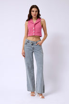 Kazayagi Crop Fuchsia Vest