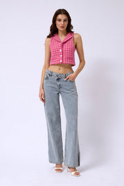 Houndstooth Crop Fuchsia Vest