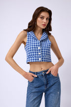 Kazayagi Crop Saxe Blue Vest
