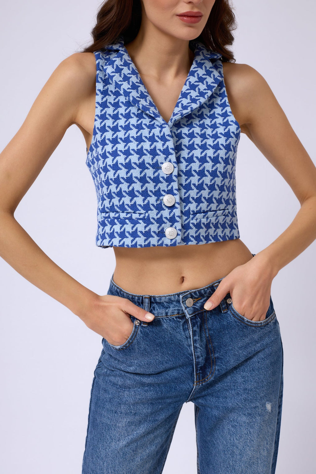 Kazayagi Crop Saxe Blue Vest
