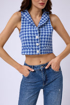 Kazayagi Crop Saxe Blue Vest