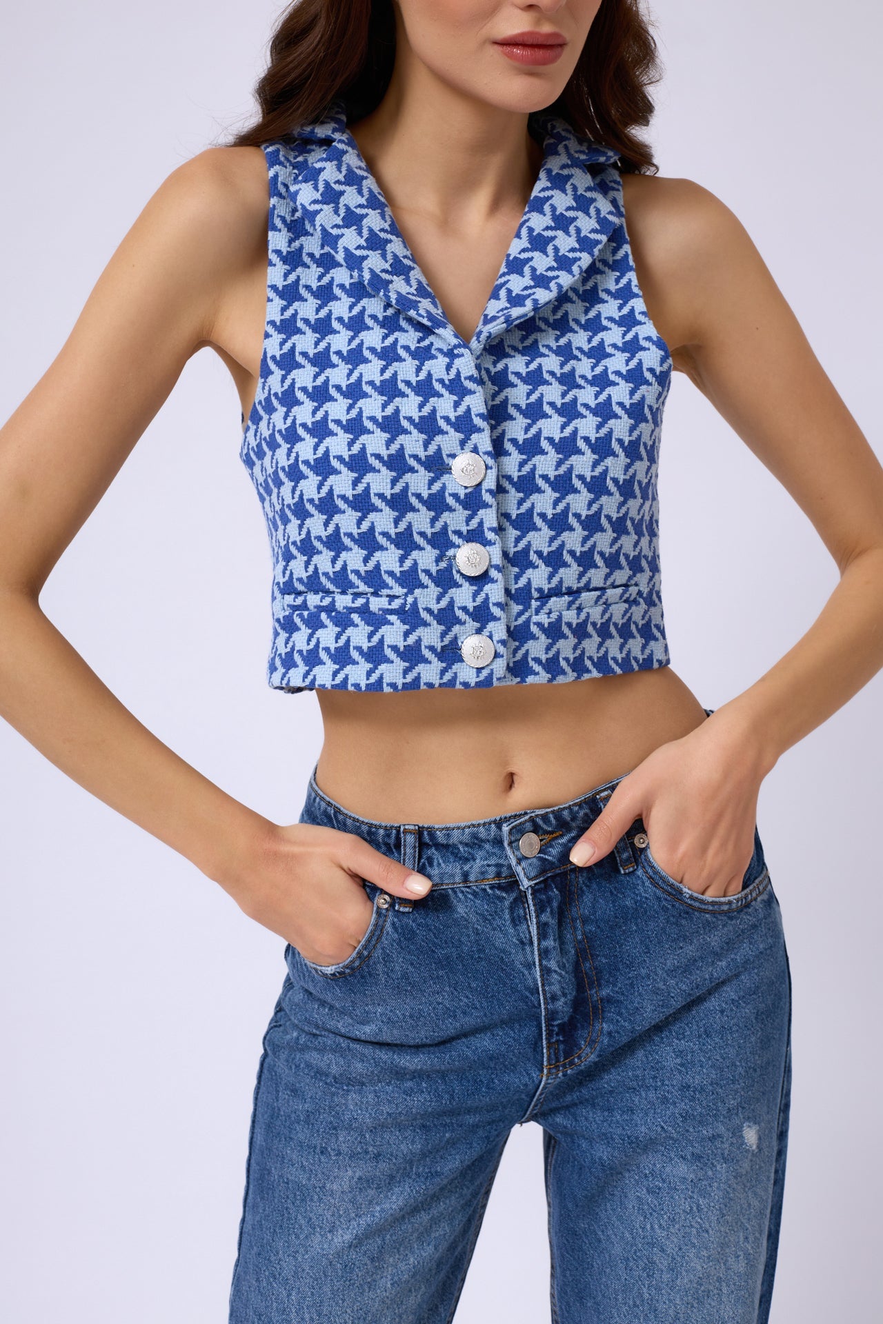 Kazayagi Crop Saxe Blue Vest