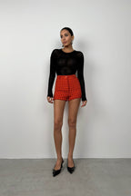 Houndstooth Tweed Orange Red Shorts