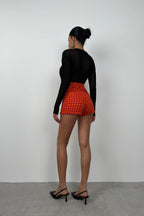 Houndstooth Tweed Orange Red Shorts