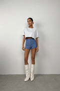 Houndstooth Tweed Sax Blue Baby Blue Shorts