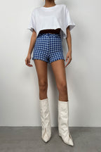 Houndstooth Tweed Sax Blue Baby Blue Shorts