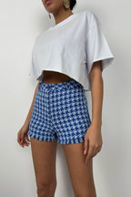 Houndstooth Tweed Sax Blue Baby Blue Shorts