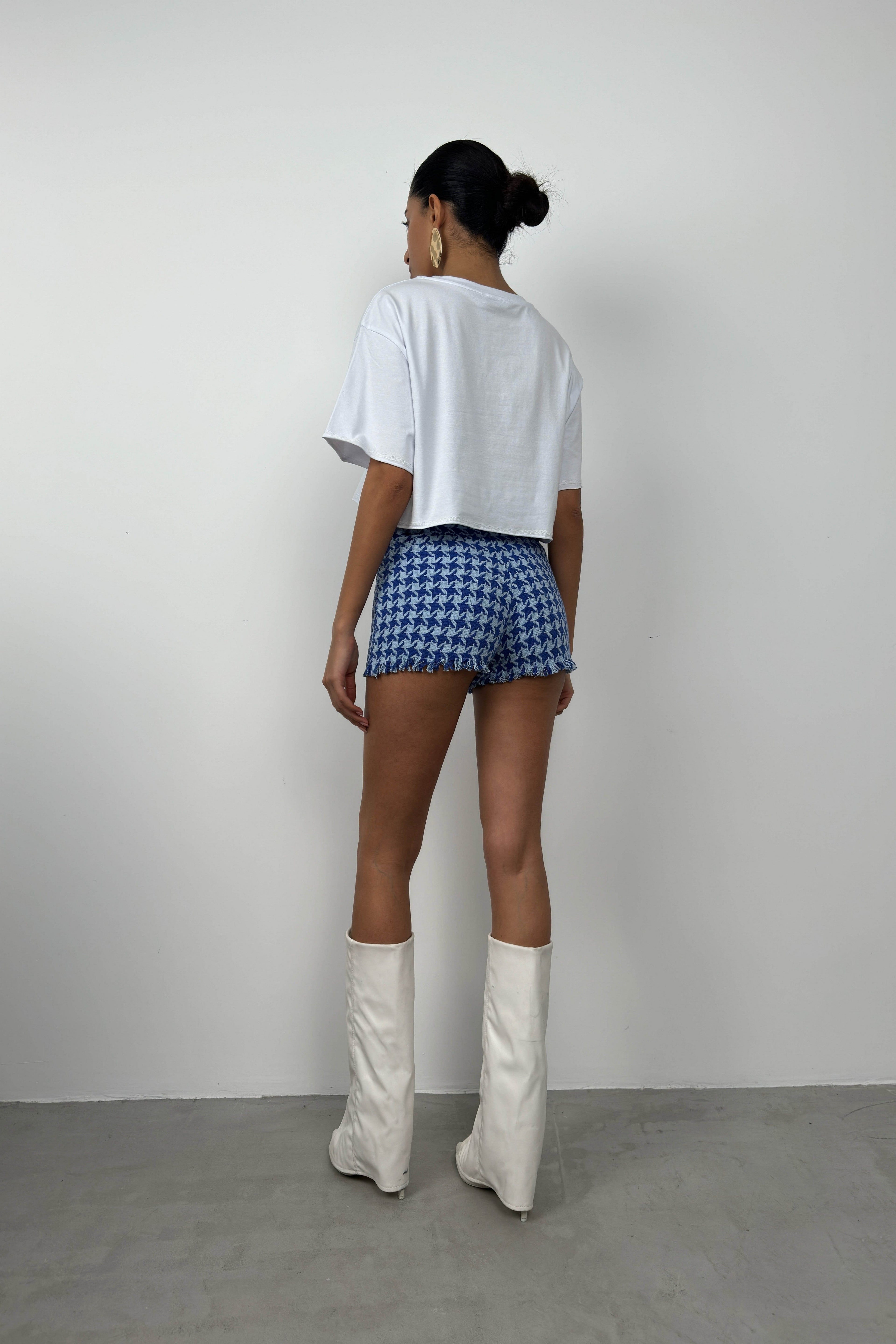 Houndstooth Tweed Sax Blue Baby Blue Shorts