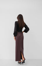 Belt Detail Burgundy Leather Skirt