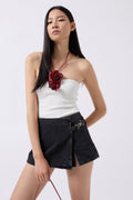 Waistt Detail Denim Shorts Black Skirt