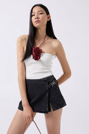 Belt Detail Denim Shorts Black Skirt
