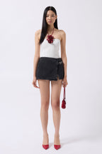 Waistt Detail Denim Shorts Black Skirt
