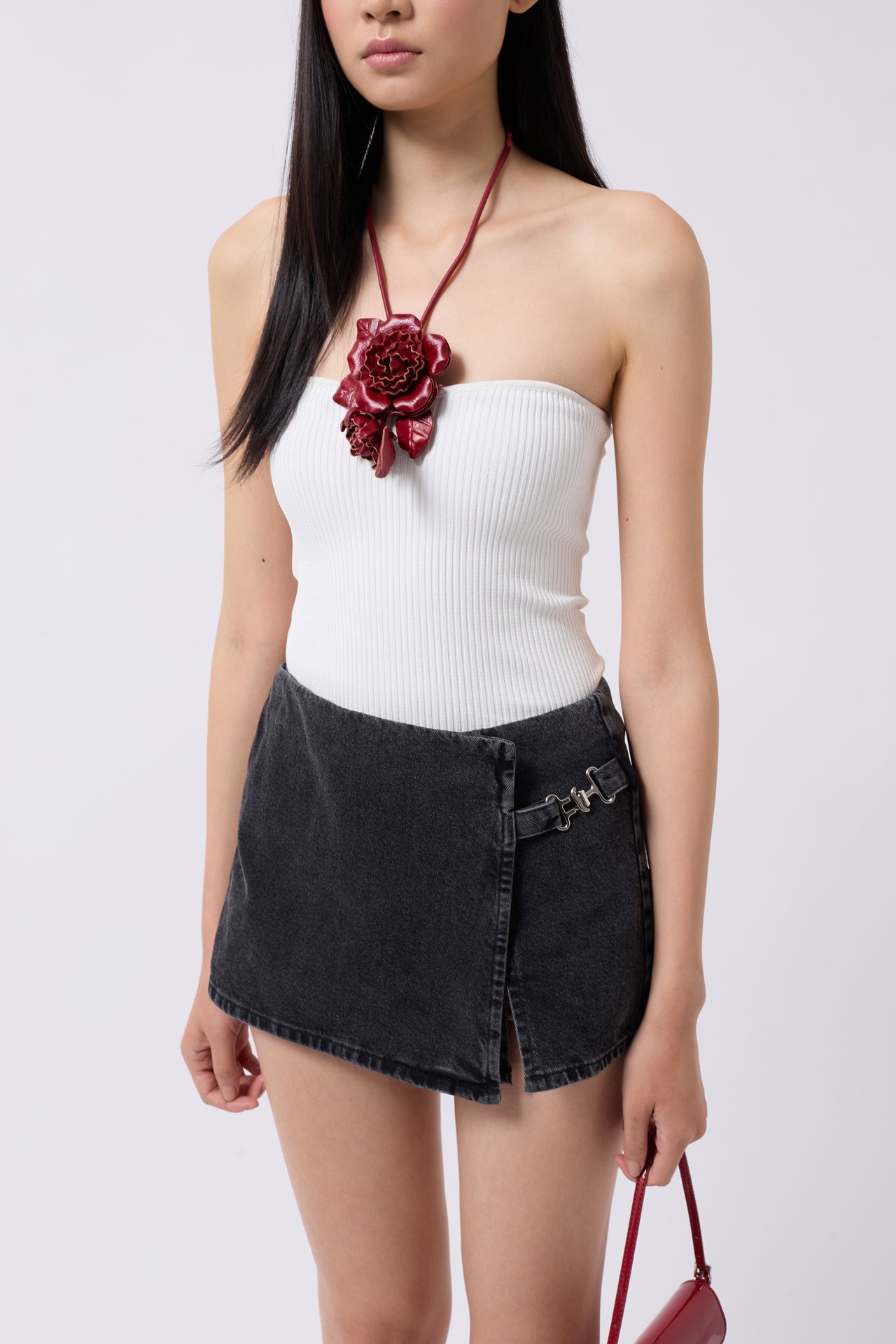 Waistt Detail Denim Shorts Black Skirt