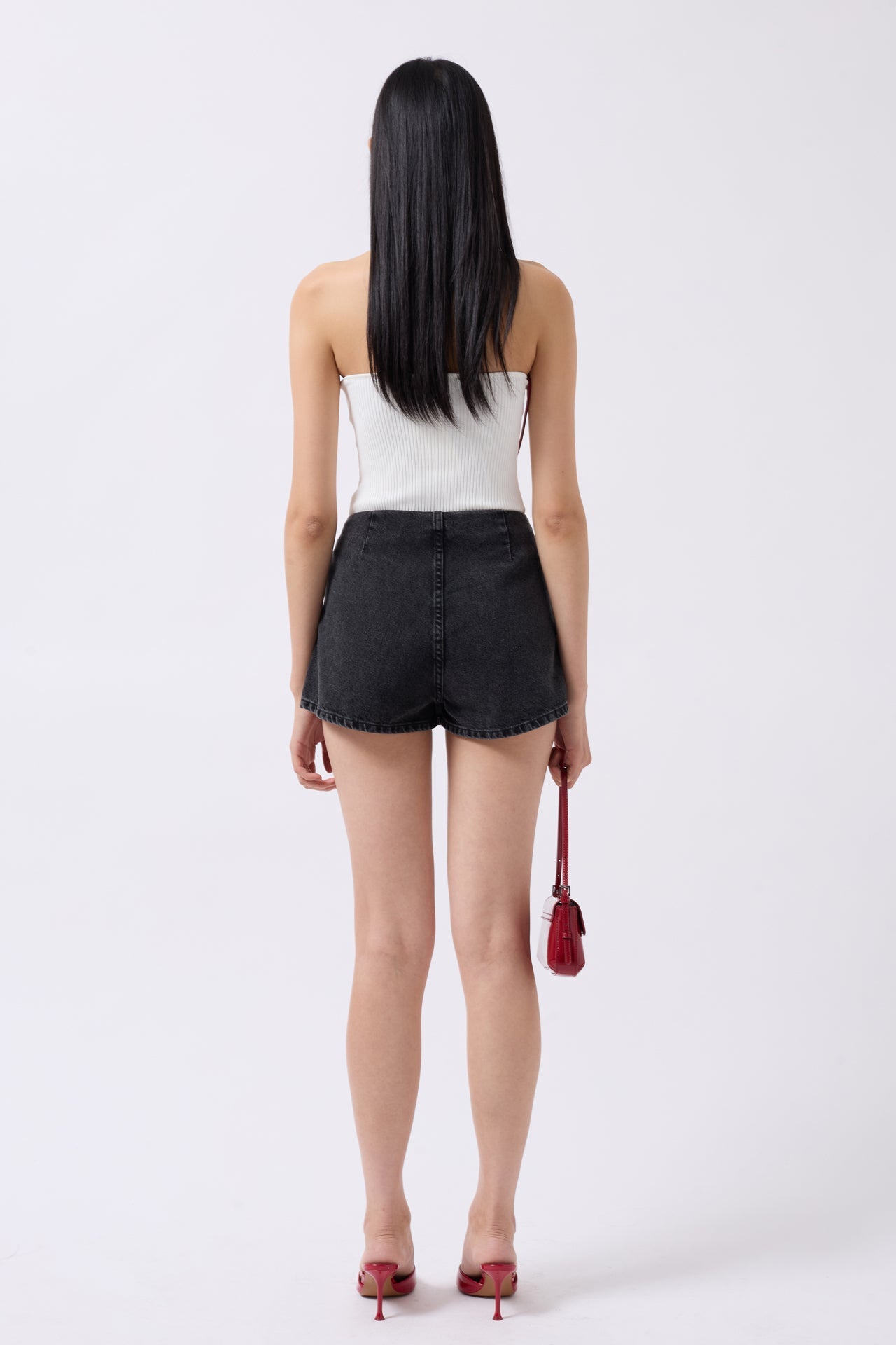 Waistt Detail Denim Shorts Black Skirt