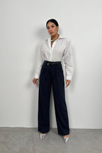 Belt Detail Navy Casual Pants