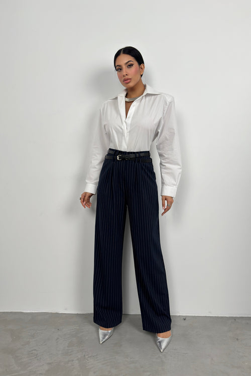 Belt Detail Navy Casual Pants