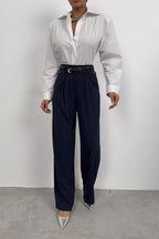 Belt Detail Navy Casual Pants