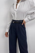 Belt Detail Navy Casual Pants