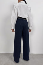 Belt Detail Navy Casual Pants