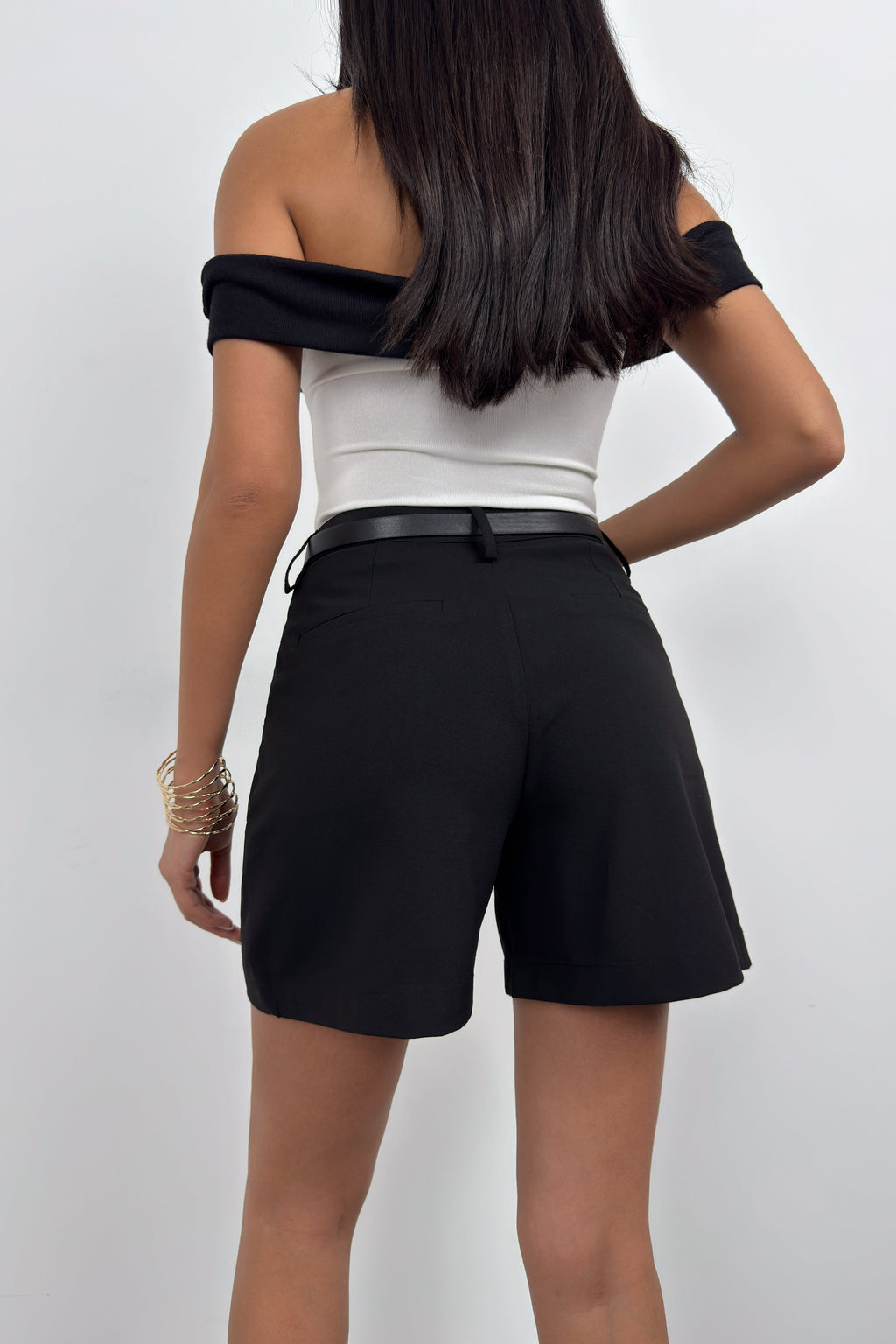 Waistt Detail Black Mini Shorts