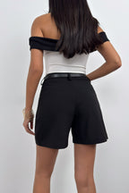 Waistt Detail Black Mini Shorts