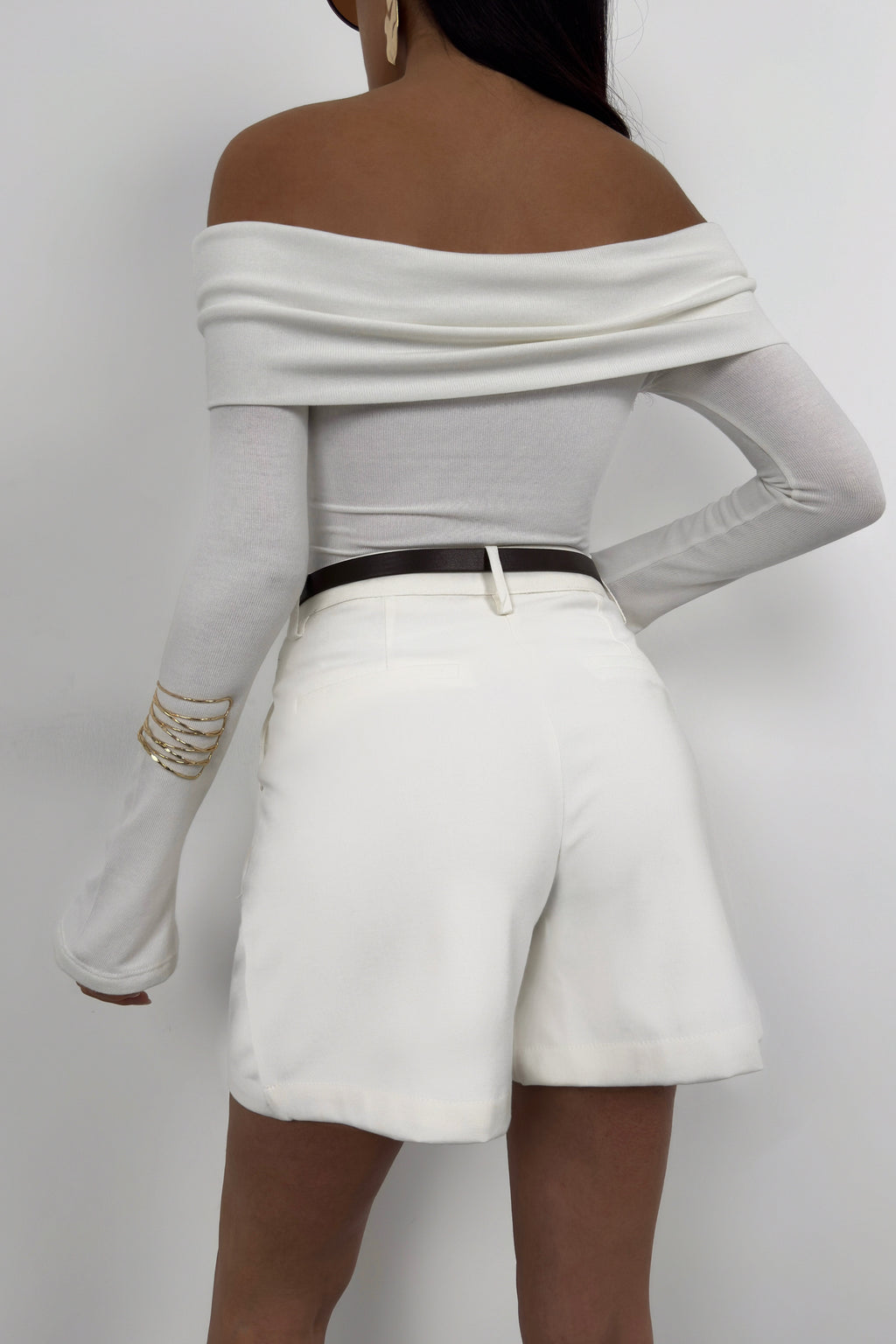 Waistt Detail Ecru Mini Shorts