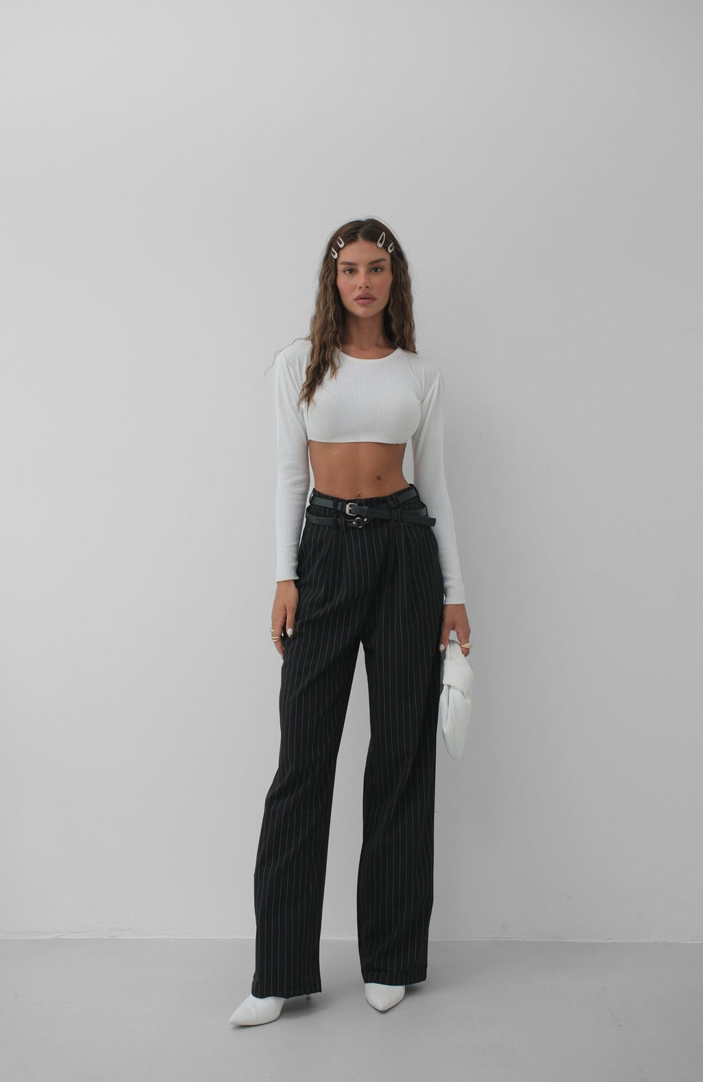 Belt Detail Black Casual Pants