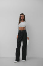 Belt Detail Black Casual Pants