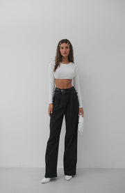 Belt Detail Black Casual Trousers