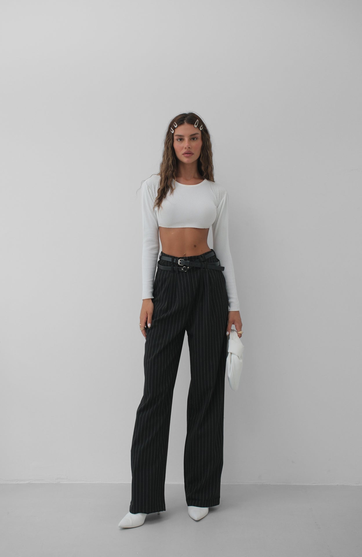 Belt Detail Black Casual Pants