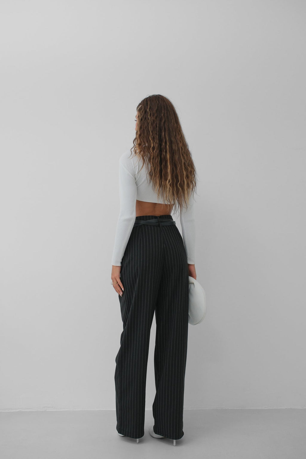 Belt Detail Black Casual Pants