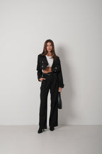 Belt Detail Black Crop Trench Coat