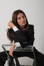 Belt Detail Black Crop Trench Coat