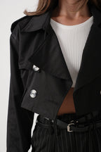 Belt Detail Black Crop Trench Coat