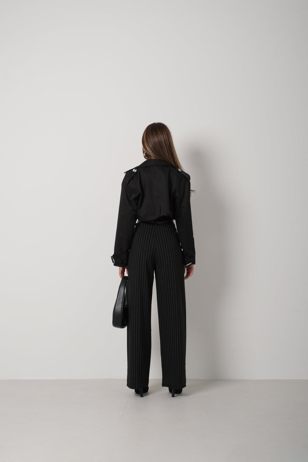 Belt Detail Black Crop Trench Coat