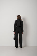 Belt Detail Black Crop Trench Coat
