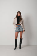 Belt Detail Stone Crop Trench Coat