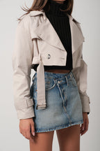 Belt Detail Stone Crop Trench Coat
