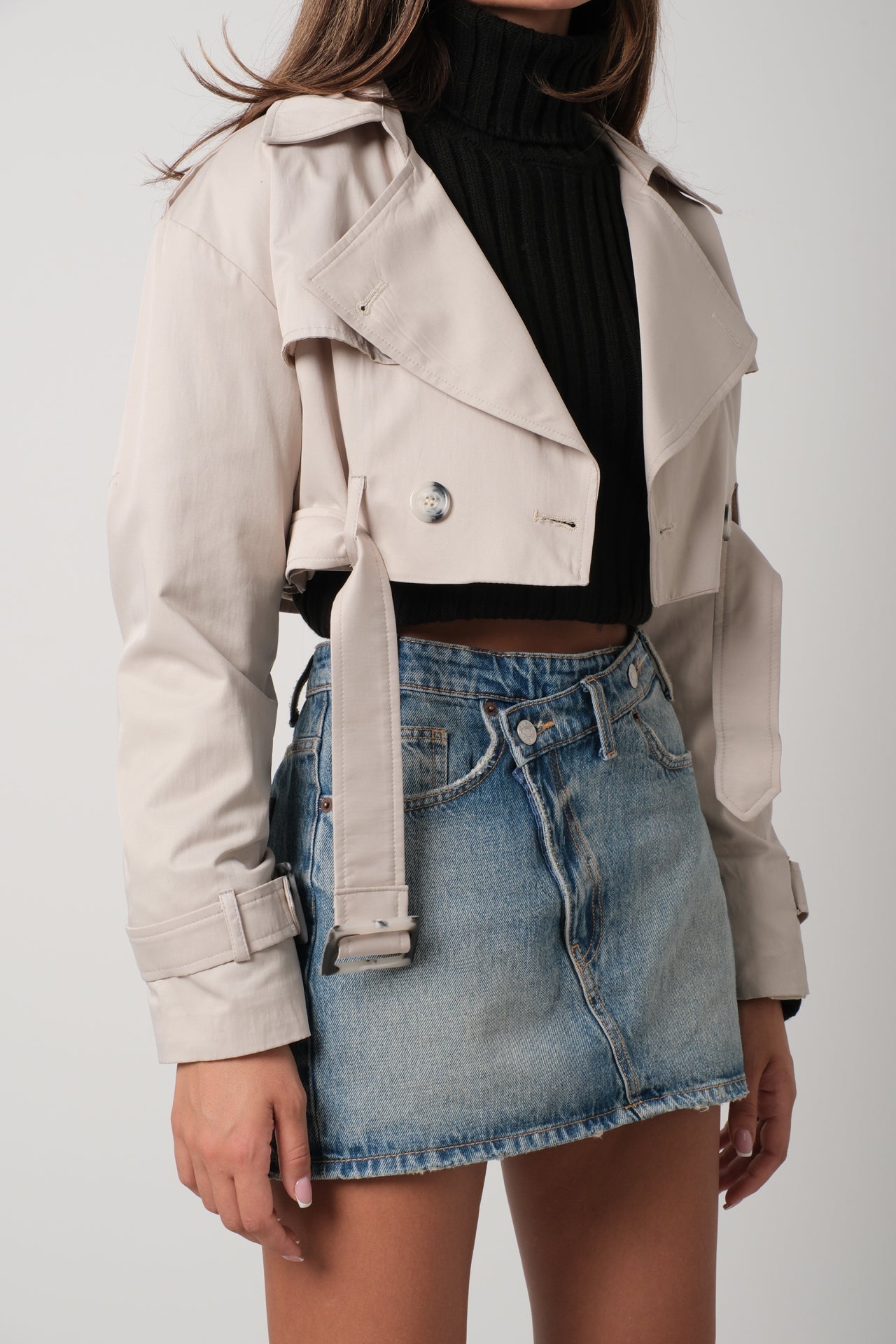 Belt Detail Stone Crop Trench Coat