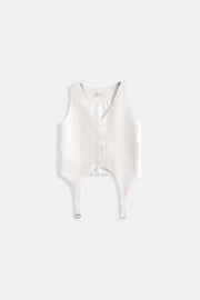 Belt Detail V Neck White Vest