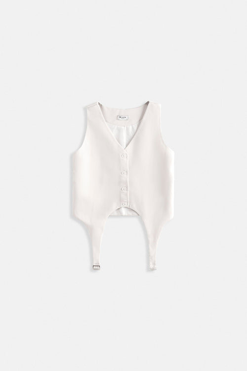 Belt Detail V Neck White Andst