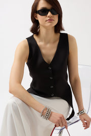 Belt Detail V Neck Black Vest