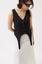 Waistt Detail V Neck Black Vest