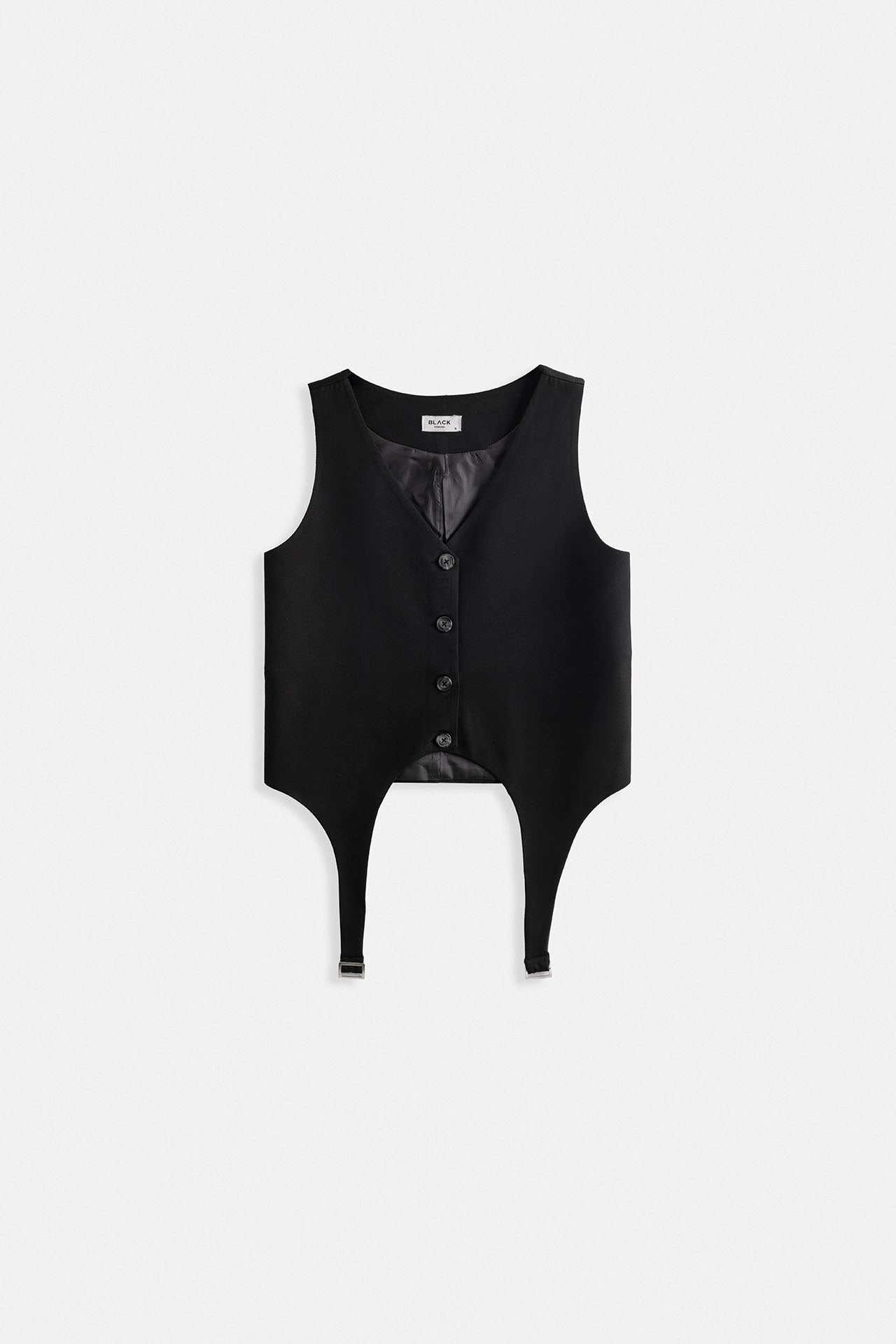 Waistt Detail V Neck Black Vest